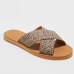 Anabeth Leopard Woven Cross-band Slide Sandals